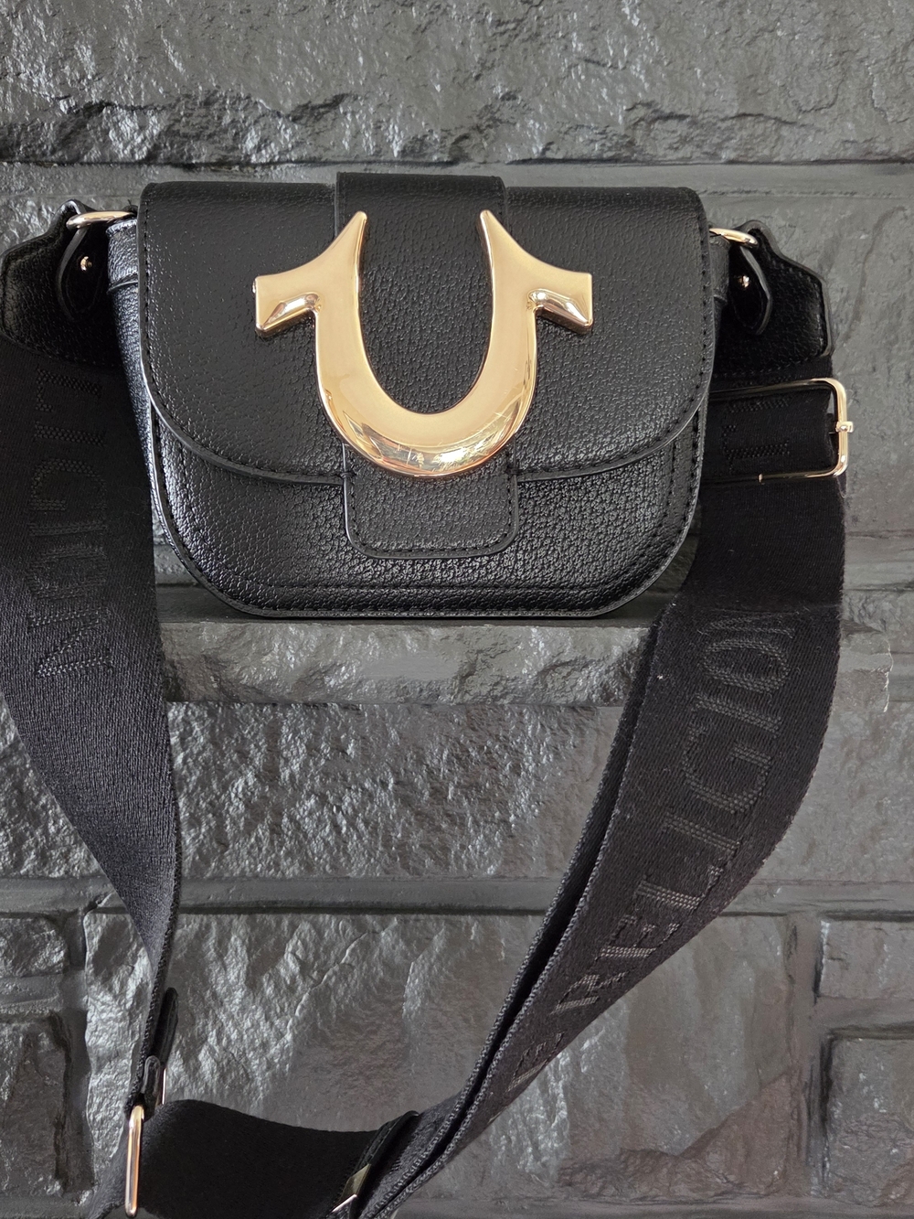 True Religion Black Crossbody Bag with Gold Accent - Women